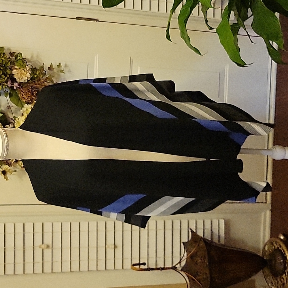 The Limited black white gray blue stripe asymmetric hem cape poncho S/M EUC …